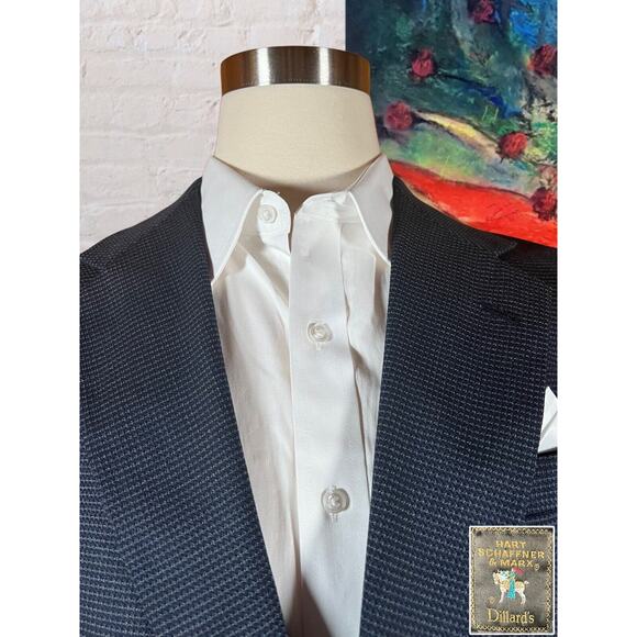 Vintage Hart Schaffner Marx 42L Blue Black Textured Blazer Sport Coat Jacket - Picture 4 of 14